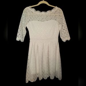 Heylo Fashion Ivory White Lace Dress A-Line Half Sleeve M